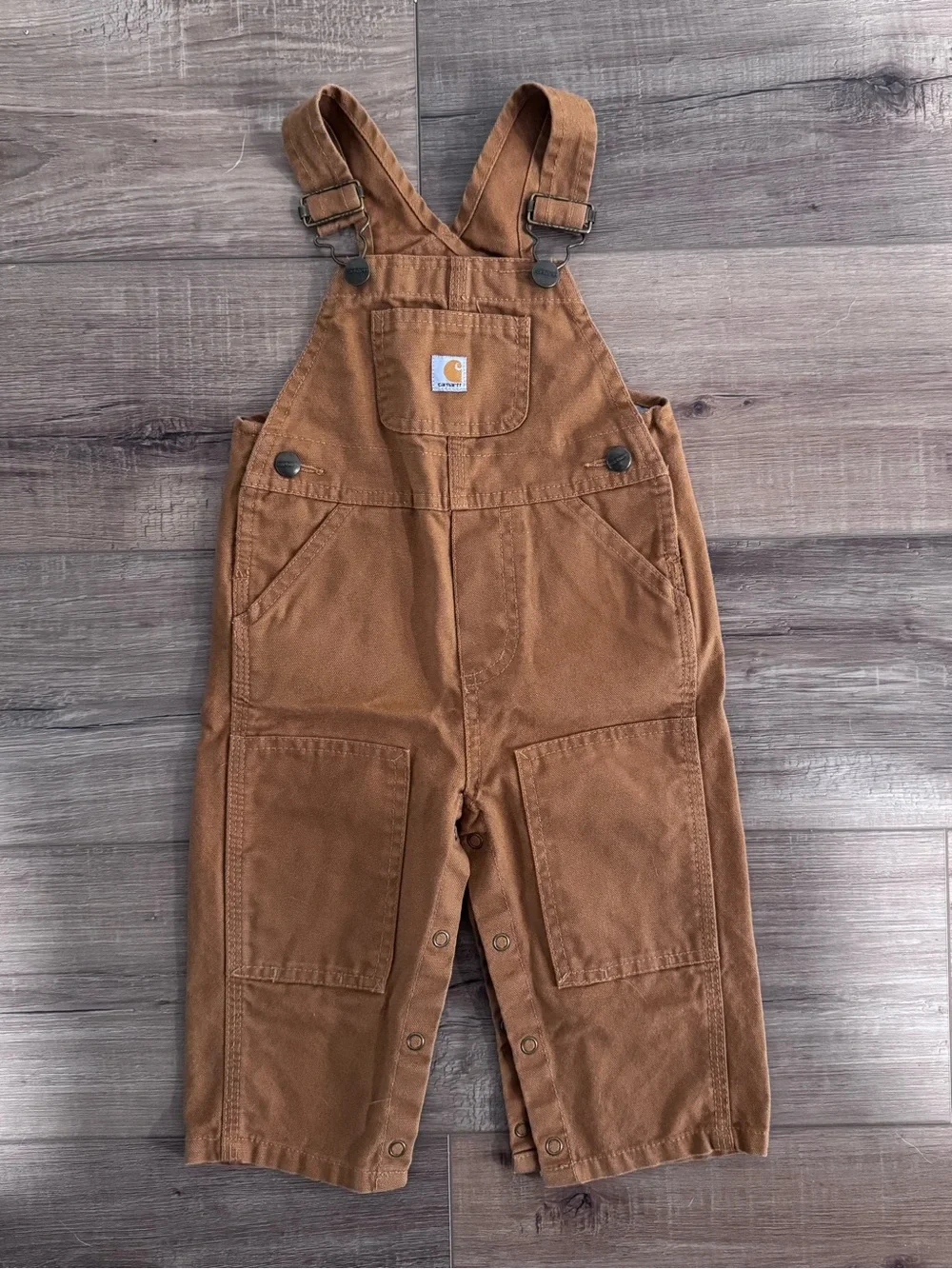 Carhartt Infant Tan/Brown Canvas Bib Overalls with Patch Pocket